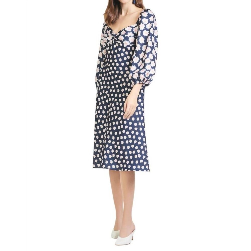 NWT SACHIN + BABI Melody Dress Ikat Blue/ Pink Midi Casual Cutout Puff Sleeve 2 - Picture 2 of 14